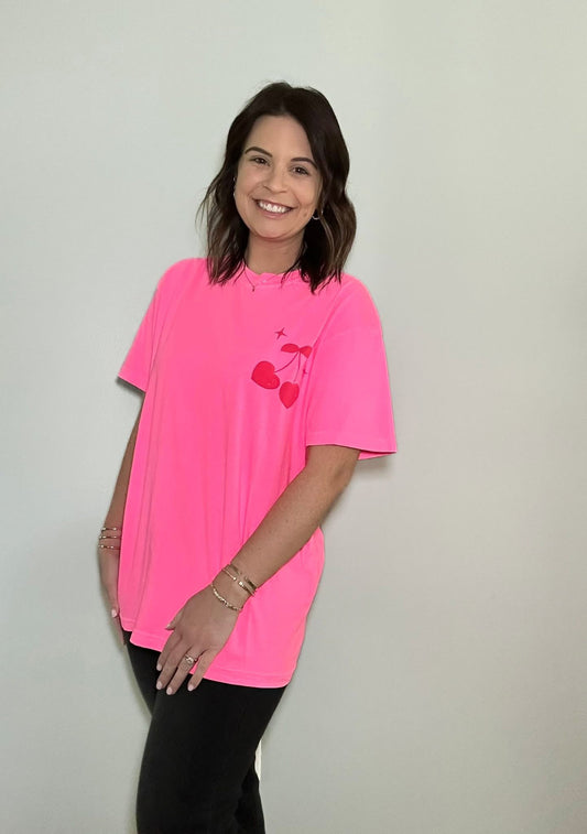 Cherries Neon Pink Graphic Tee