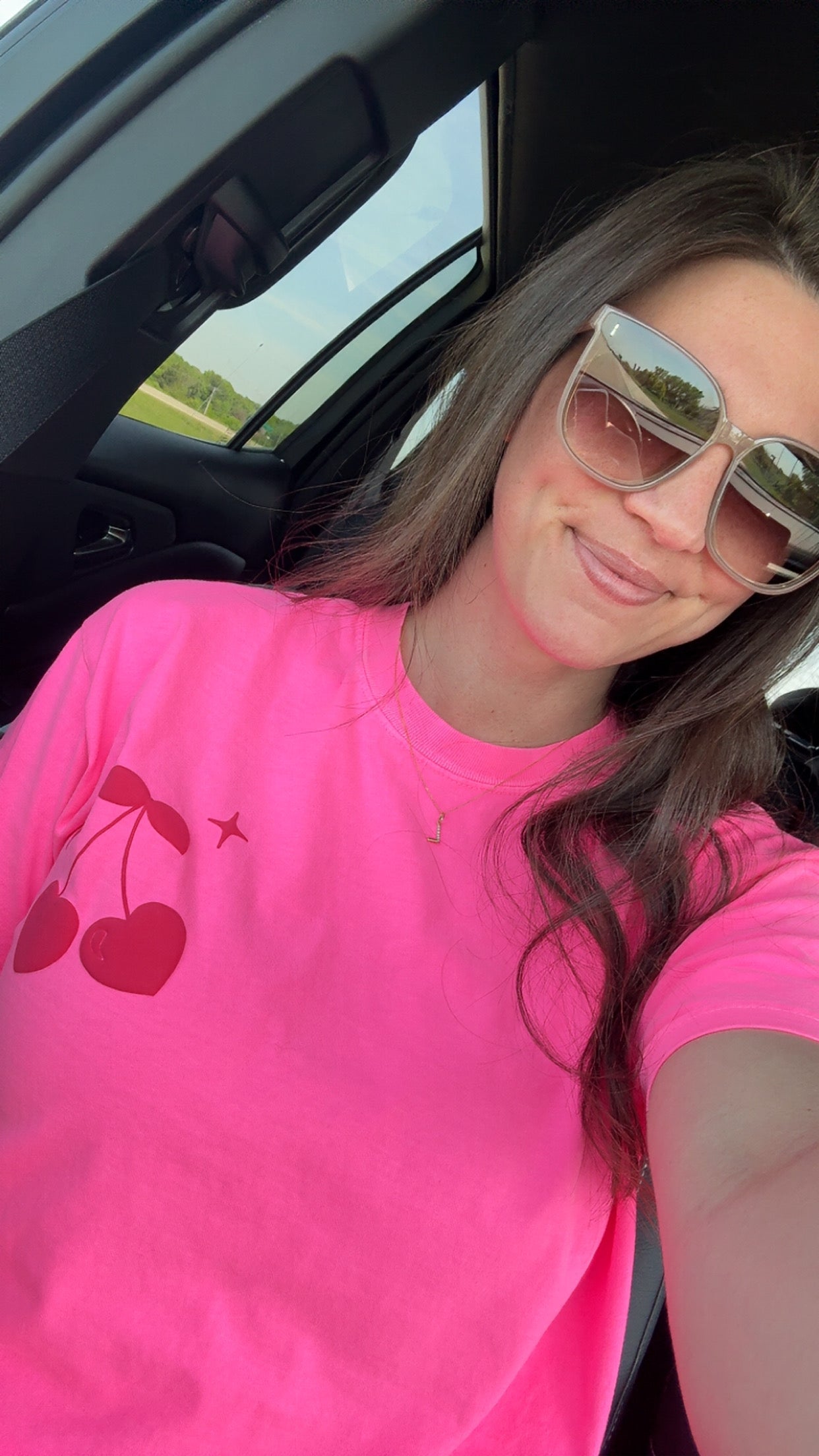 Cherries Neon Pink Graphic Tee