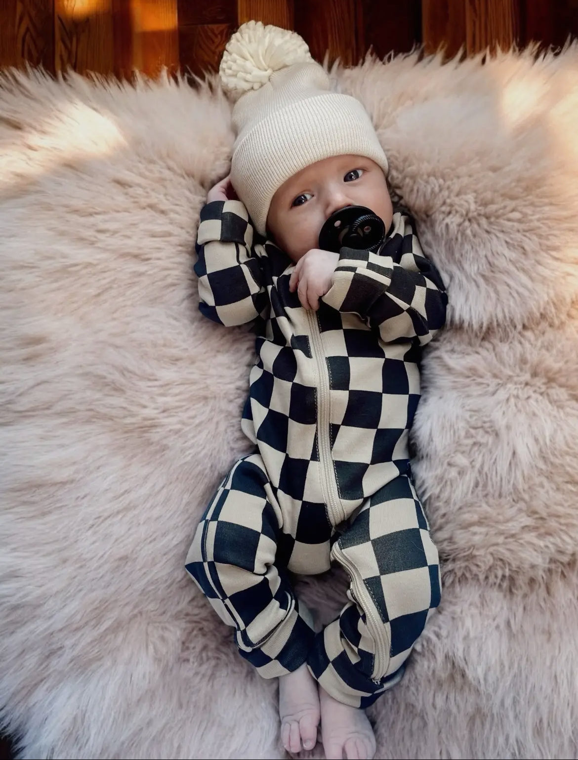 Tiramisu Checkerboard Zip Romper