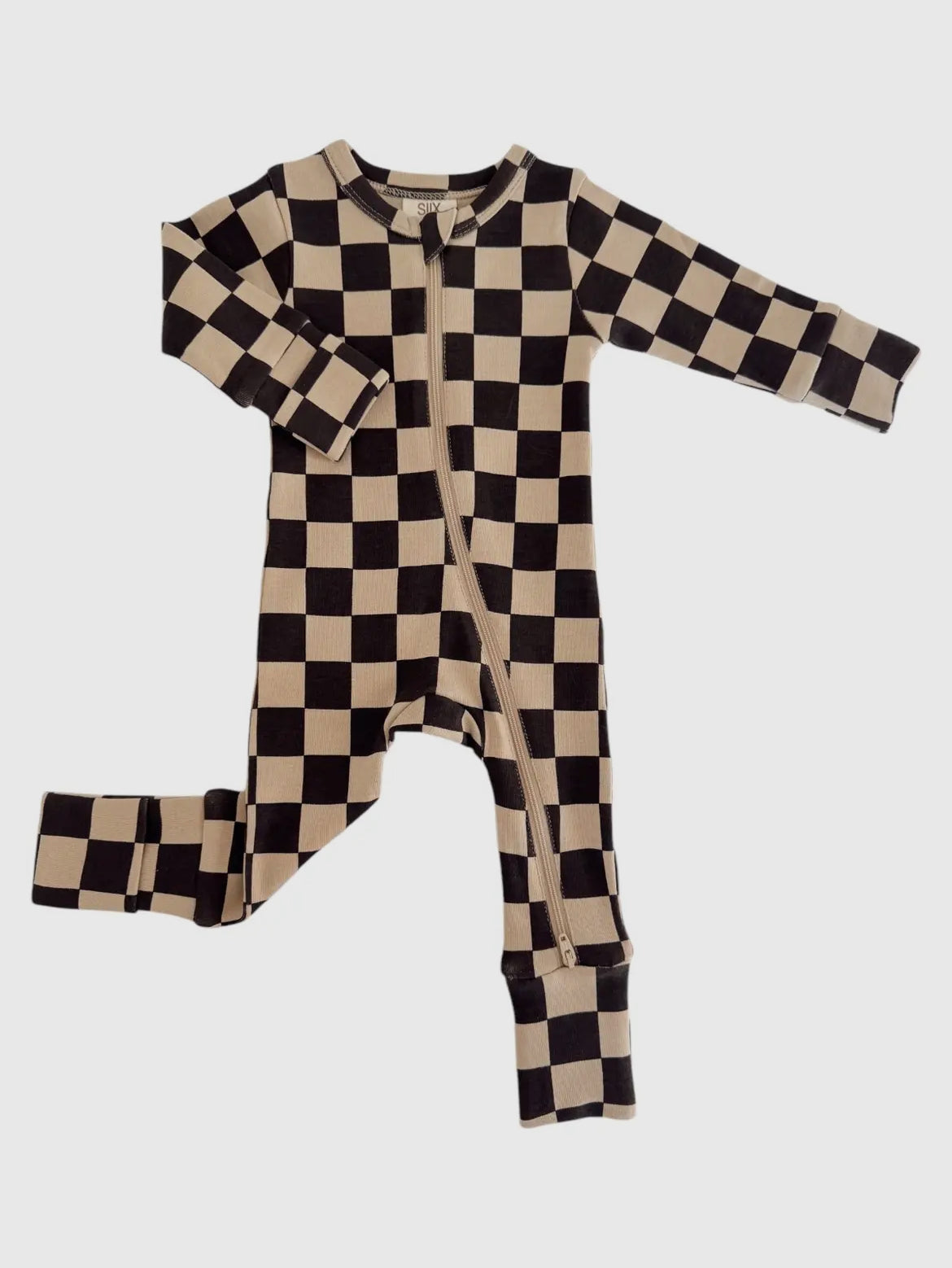 Tiramisu Checkerboard Zip Romper