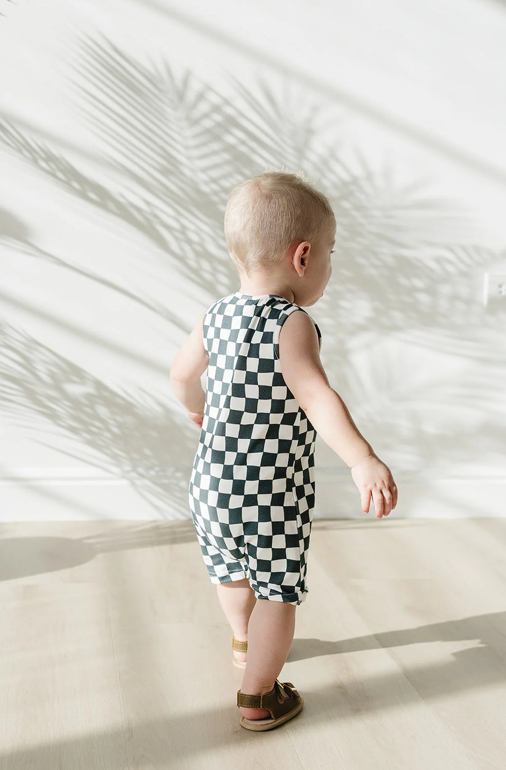 Charcoal Wavy Checkered Short Romper