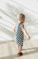 Charcoal Wavy Checkered Short Romper