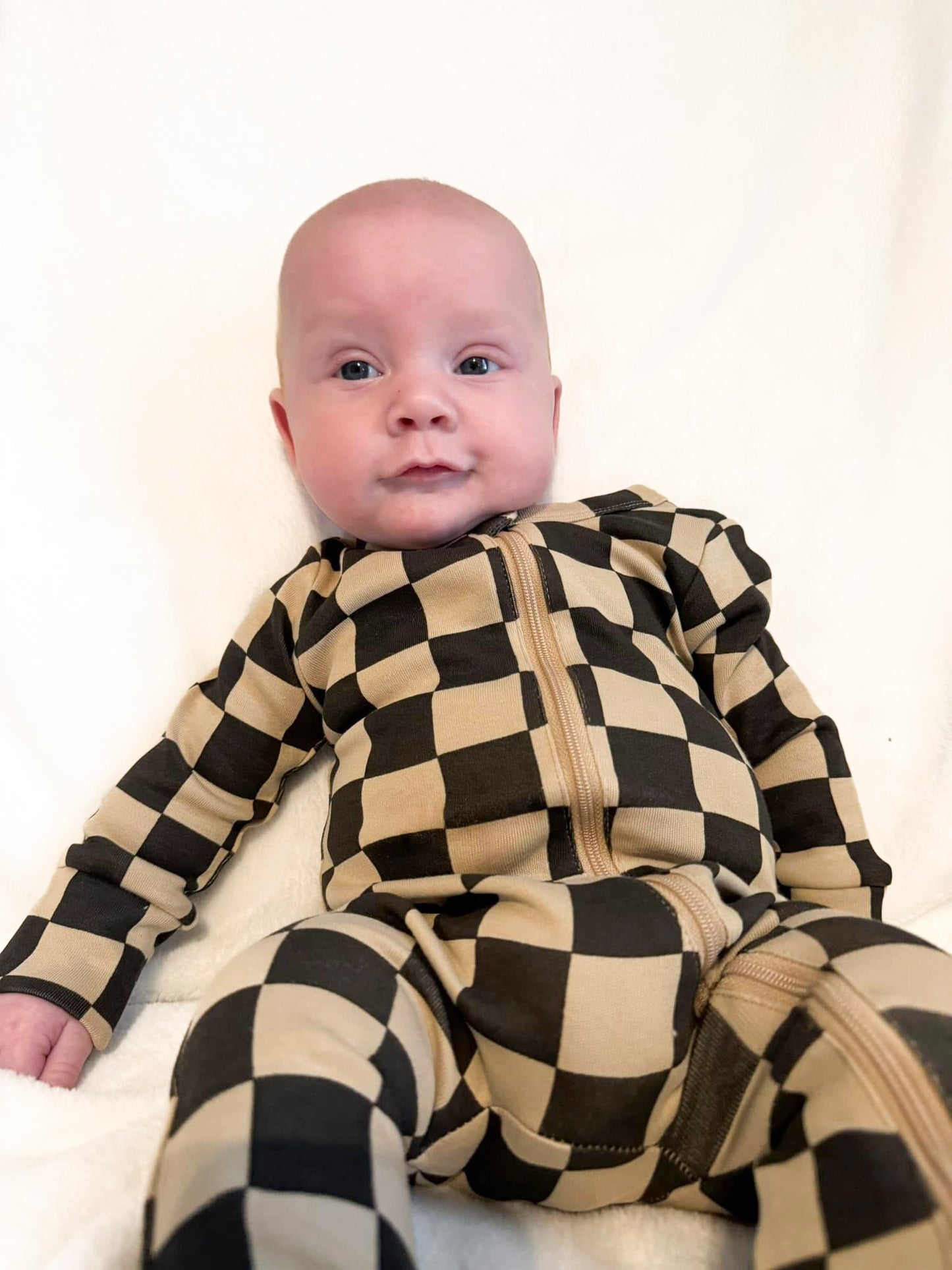 Tiramisu Checkerboard Zip Romper