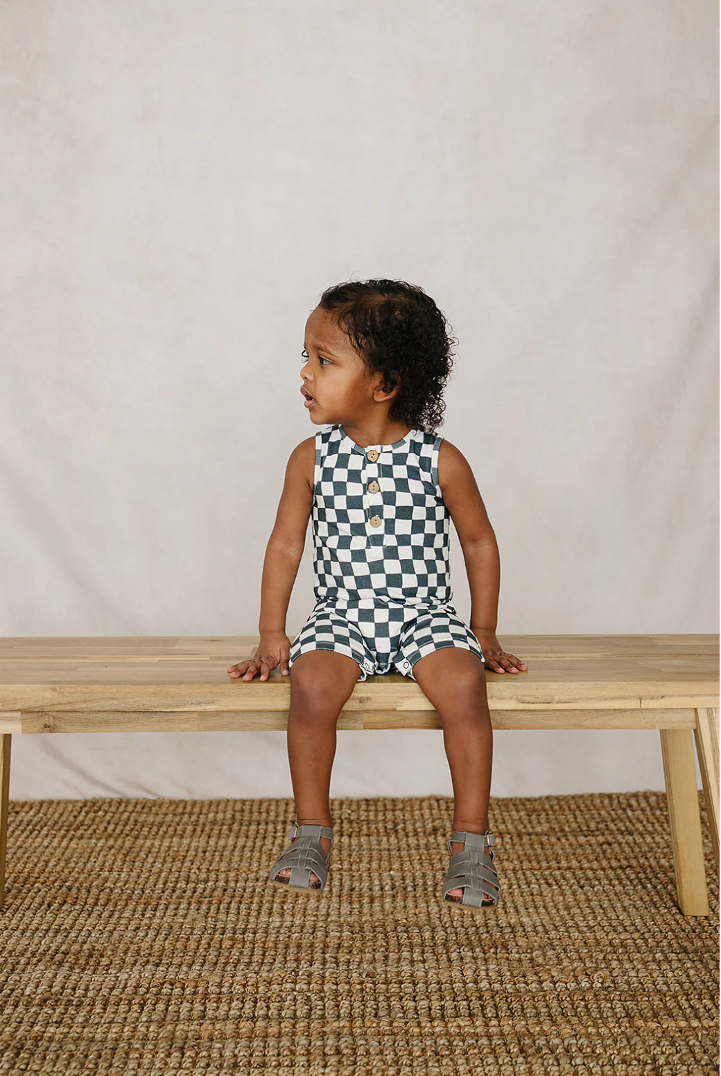 Charcoal Wavy Checkered Short Romper