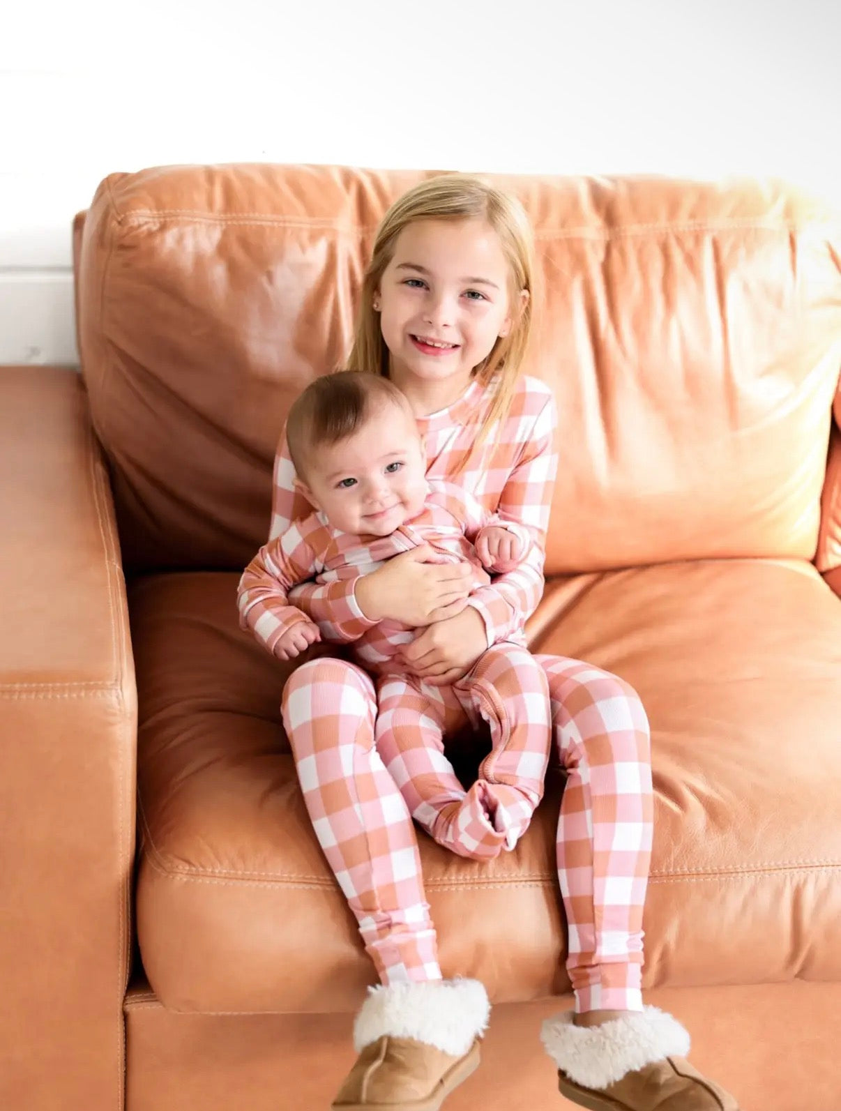Coral Gingham Ribbed Bamboo Zippy & 2 Piece Set