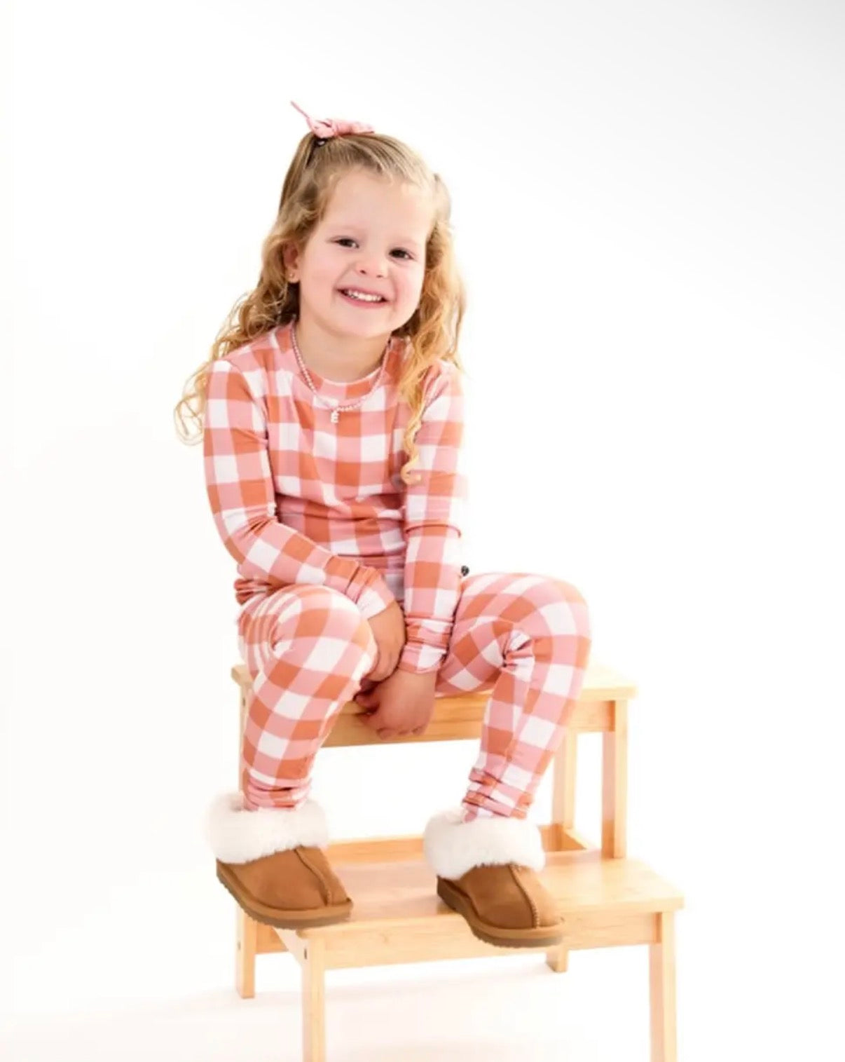 Coral Gingham Ribbed Bamboo Zippy & 2 Piece Set